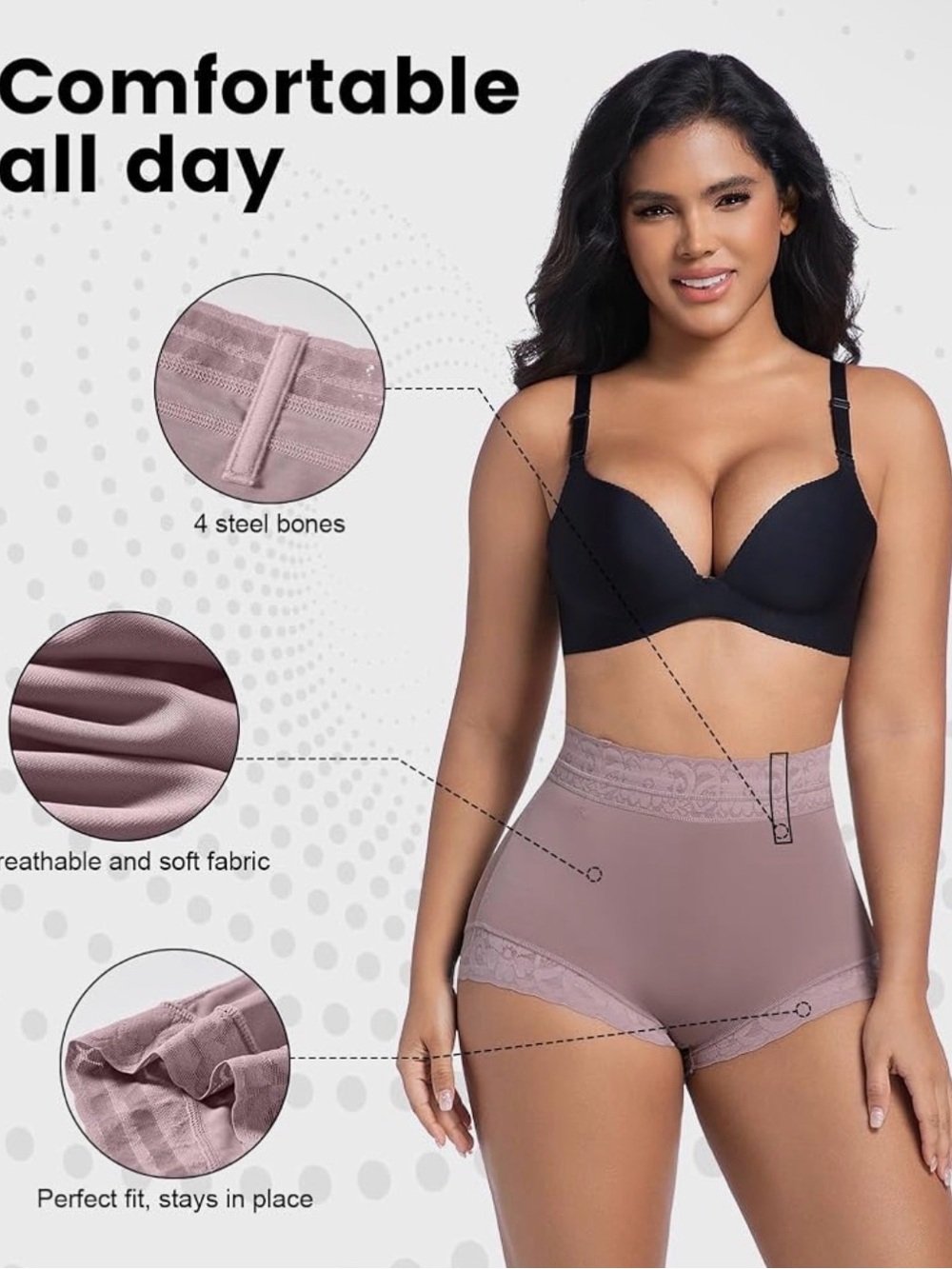 High-Waist Shaping Briefs with Lace Trim in Mauve - Women Intimates & Sleepwear